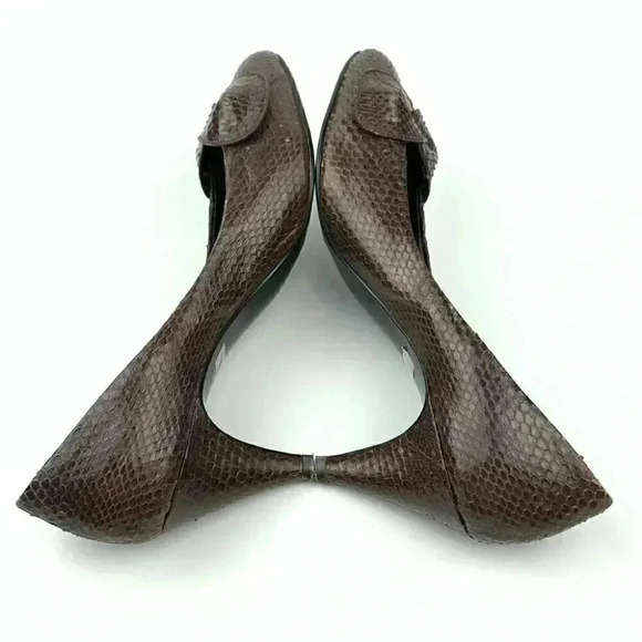 Canessa womens heels size 8 AA brown snakeskin bow vintage 80s - Picture 5 of 15